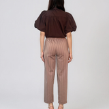 Pantaloni cu dungi și manșetă beige HL084