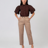 Pantaloni cu dungi și manșetă beige HL084