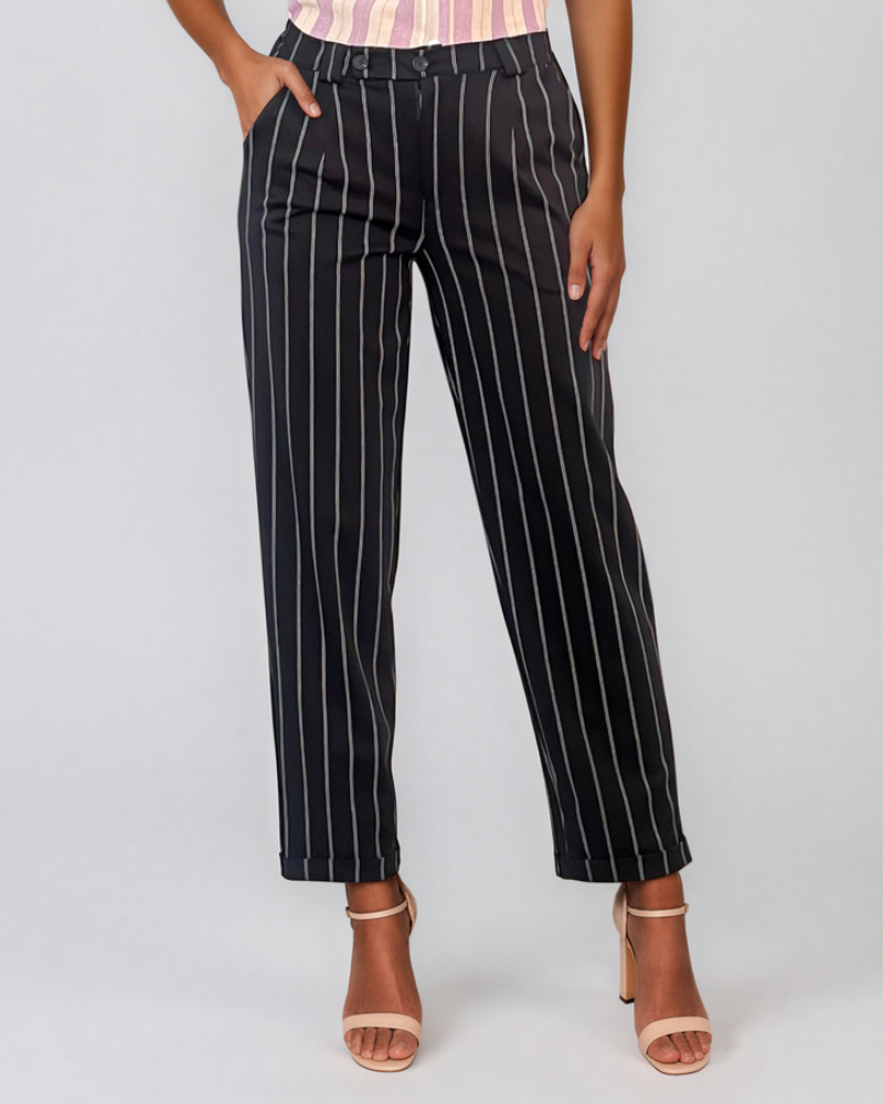 Pantaloni cu dungi și manșetă negru HL084