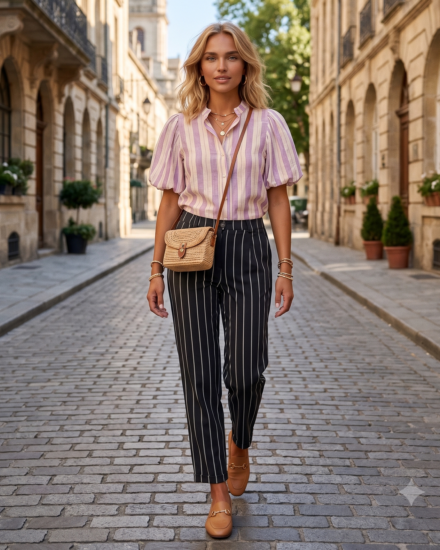 Pantaloni cu dungi și manșetă negru HL084