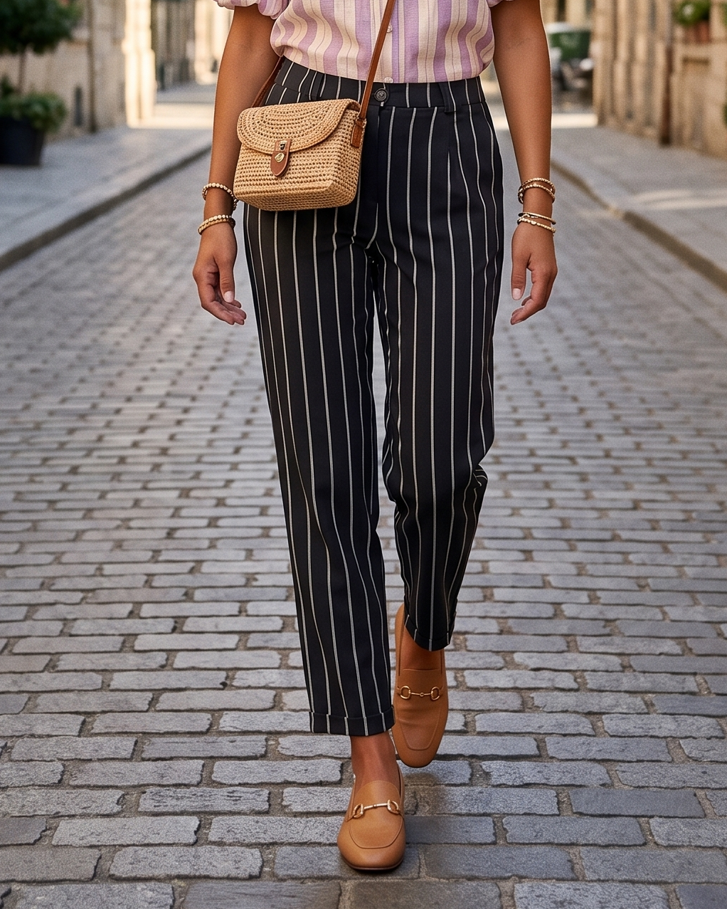 Pantaloni cu dungi și manșetă negru HL084