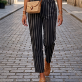 Pantaloni cu dungi și manșetă negru HL084