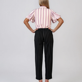 Pantaloni cu dungi și manșetă negru HL084