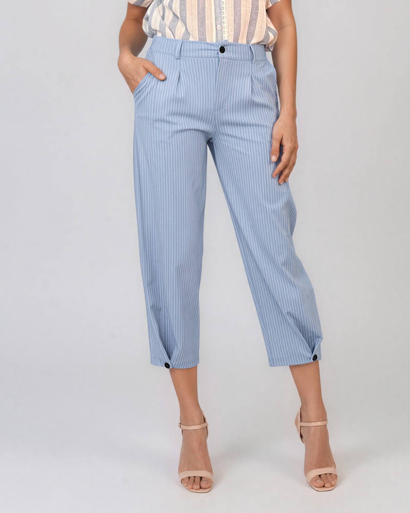 Pantaloni cu dungi și nasturi decorativi bleu HL083