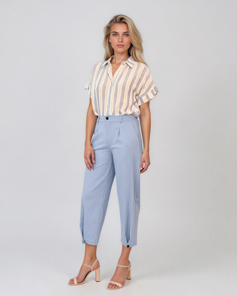 Pantaloni cu dungi și nasturi decorativi bleu HL083