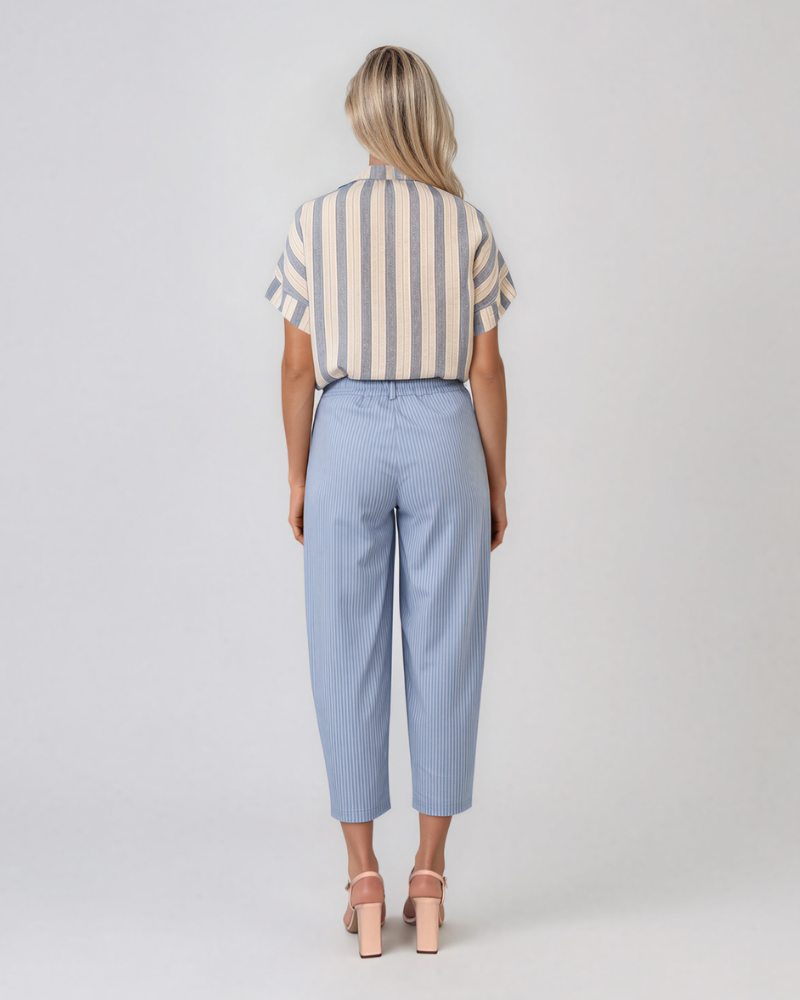 Pantaloni cu dungi și nasturi decorativi bleu HL083