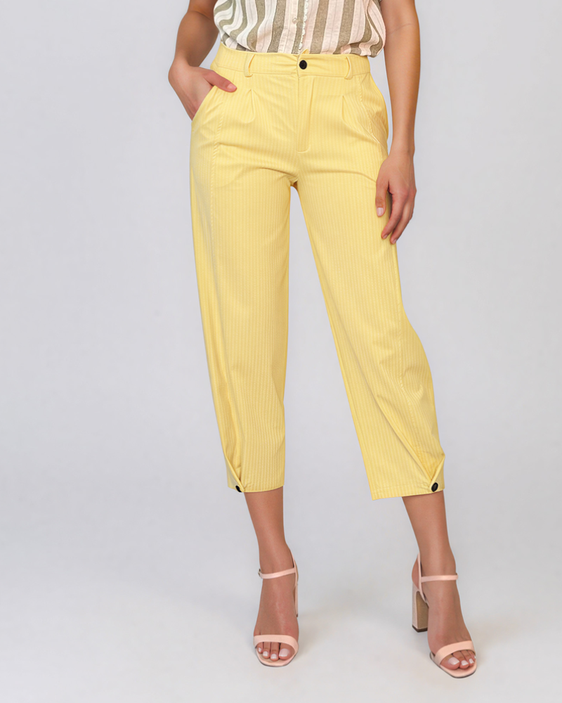 Pantaloni cu dungi și nasturi decorativi galben HL083