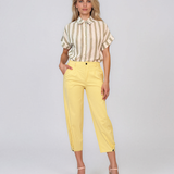 Pantaloni cu dungi și nasturi decorativi galben HL083