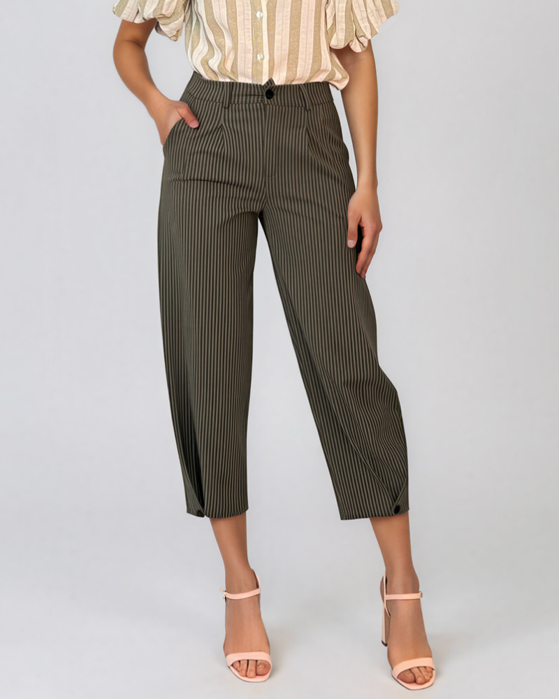 Pantaloni cu dungi și nasturi decorativi kaki HL083