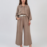 Pantaloni din in drepți curea textilă grej PN003