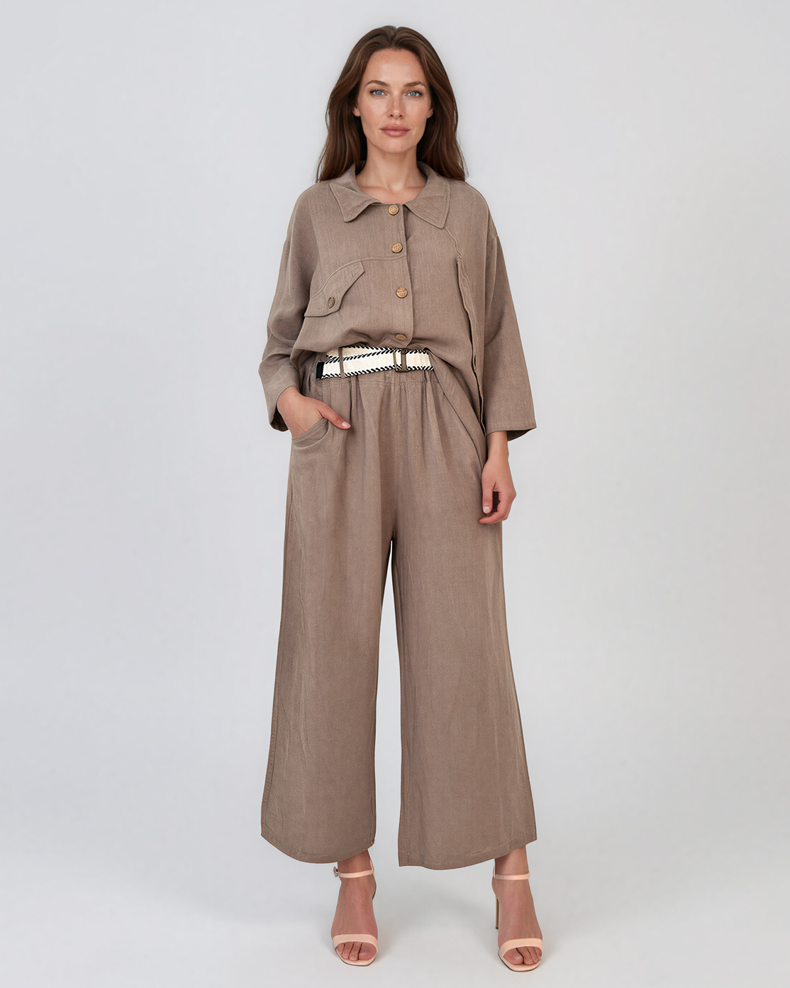 Pantaloni din in drepți curea textilă grej PN003