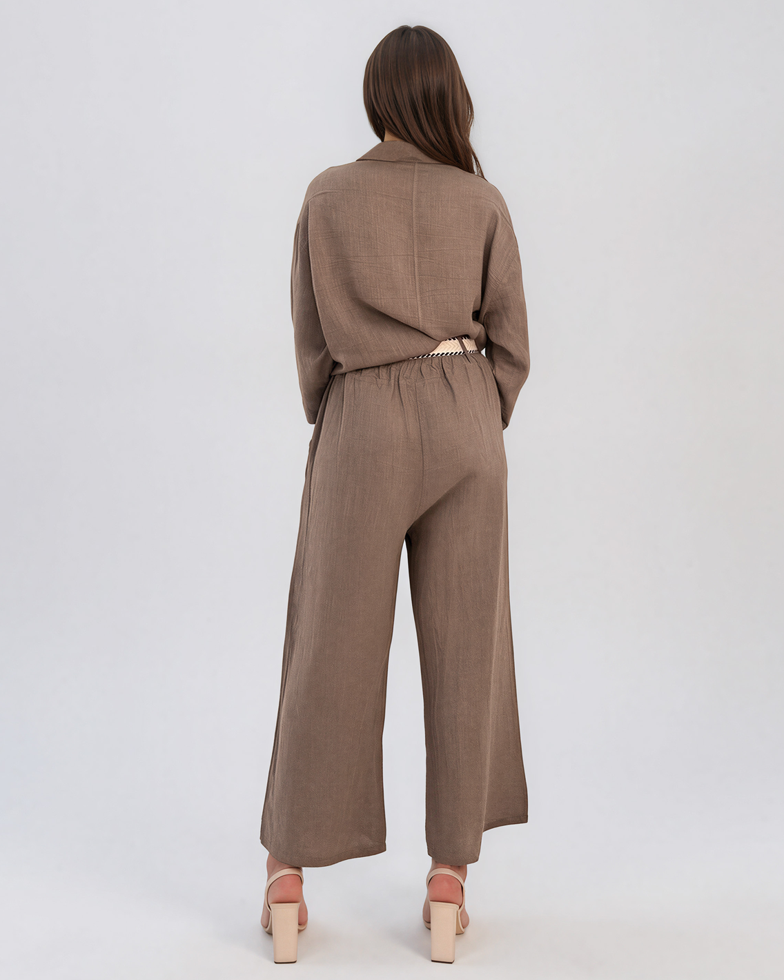 Pantaloni din in drepți curea textilă grej PN003