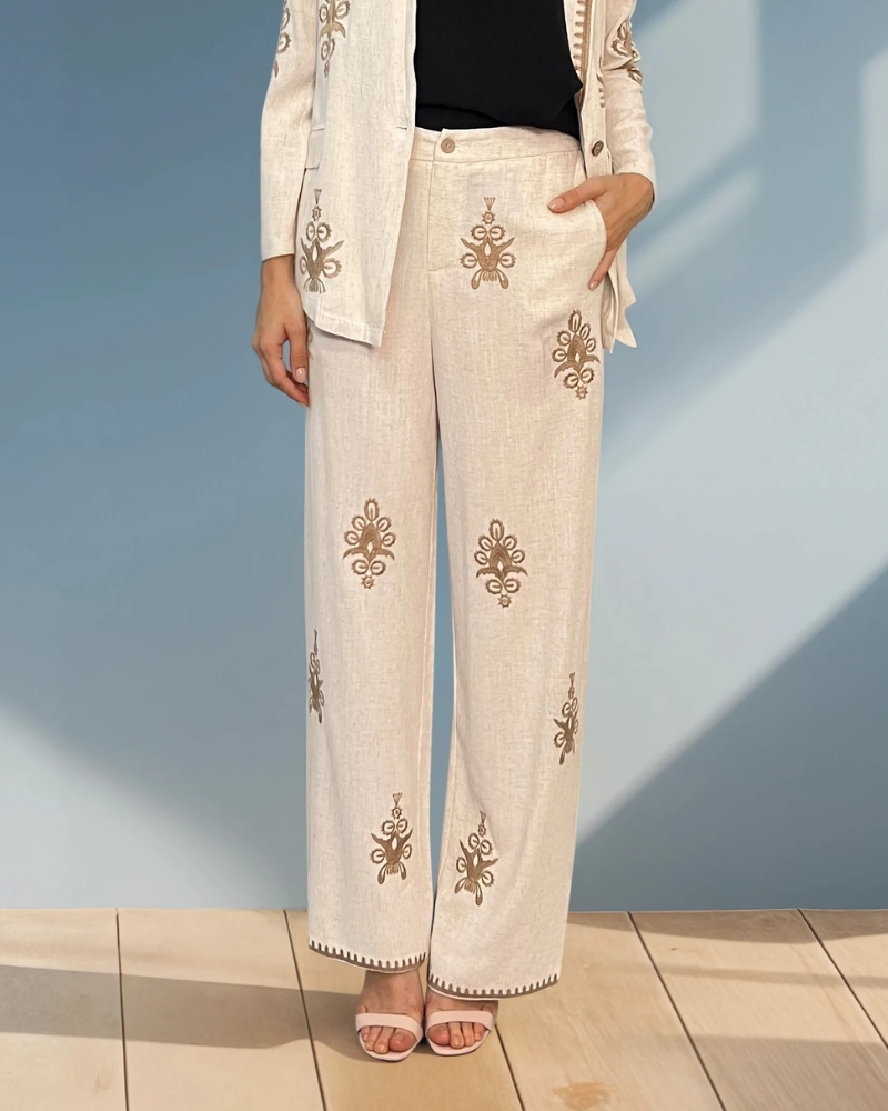 Pantaloni din vâscoză și in beige PR831