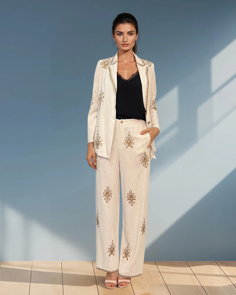Pantaloni din vâscoză și in beige PR831