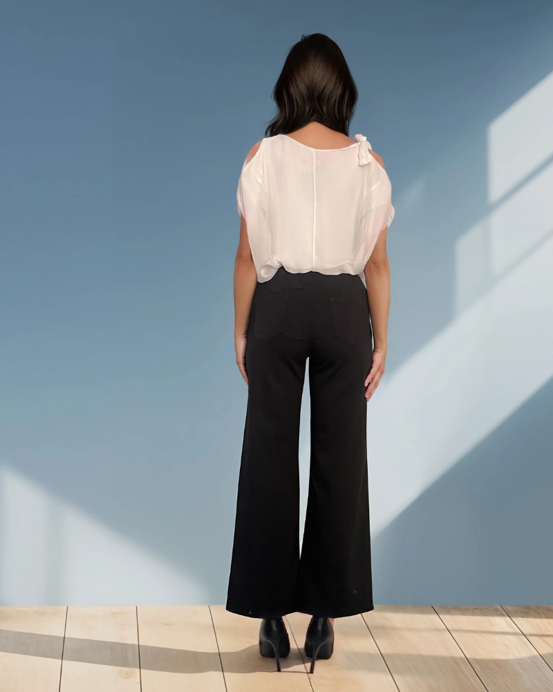 Pantaloni drepți bumbac cu șiret în talie negru JI370