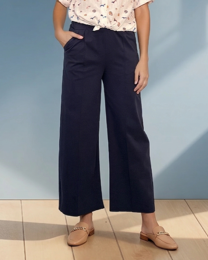 Pantaloni drepți cu dungă pe picior și buzunare bleumarin HL038