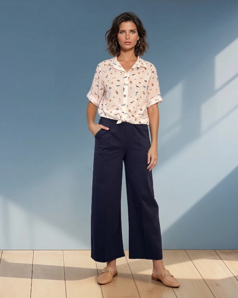 Pantaloni drepți cu dungă pe picior și buzunare bleumarin HL038
