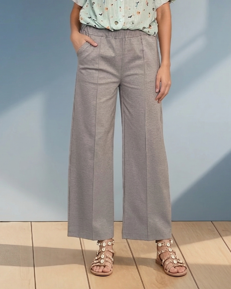 Pantaloni drepți cu dungă pe picior și buzunare gri HL038
