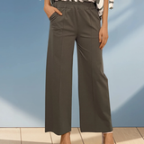 Pantaloni drepți cu dungă pe picior și buzunare kaki HL038