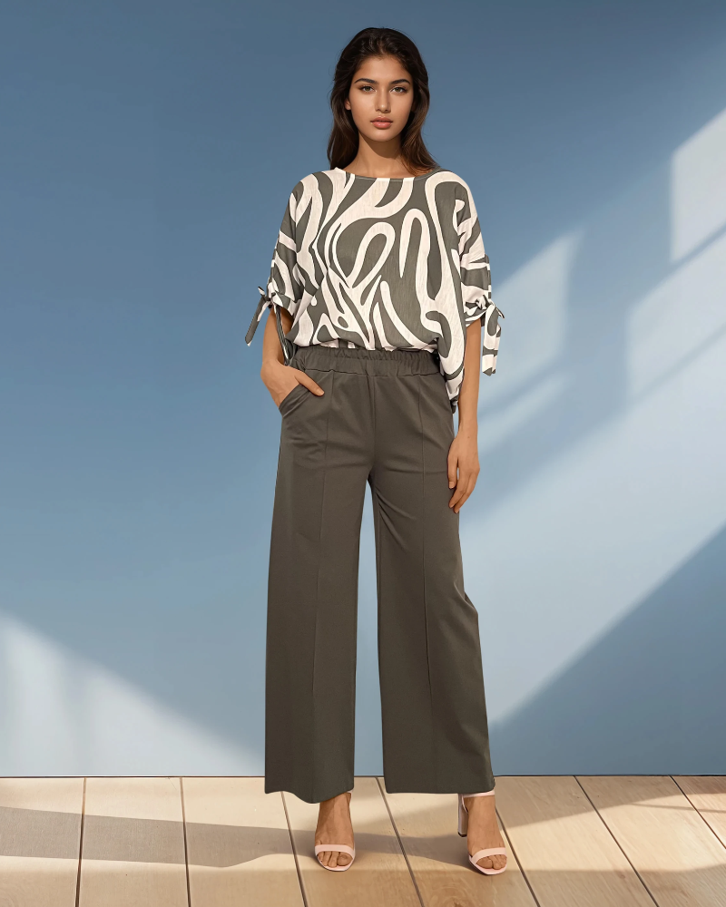 Pantaloni drepți cu dungă pe picior și buzunare kaki HL038