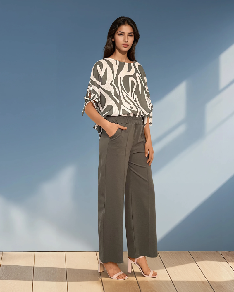 Pantaloni drepți cu dungă pe picior și buzunare kaki HL038