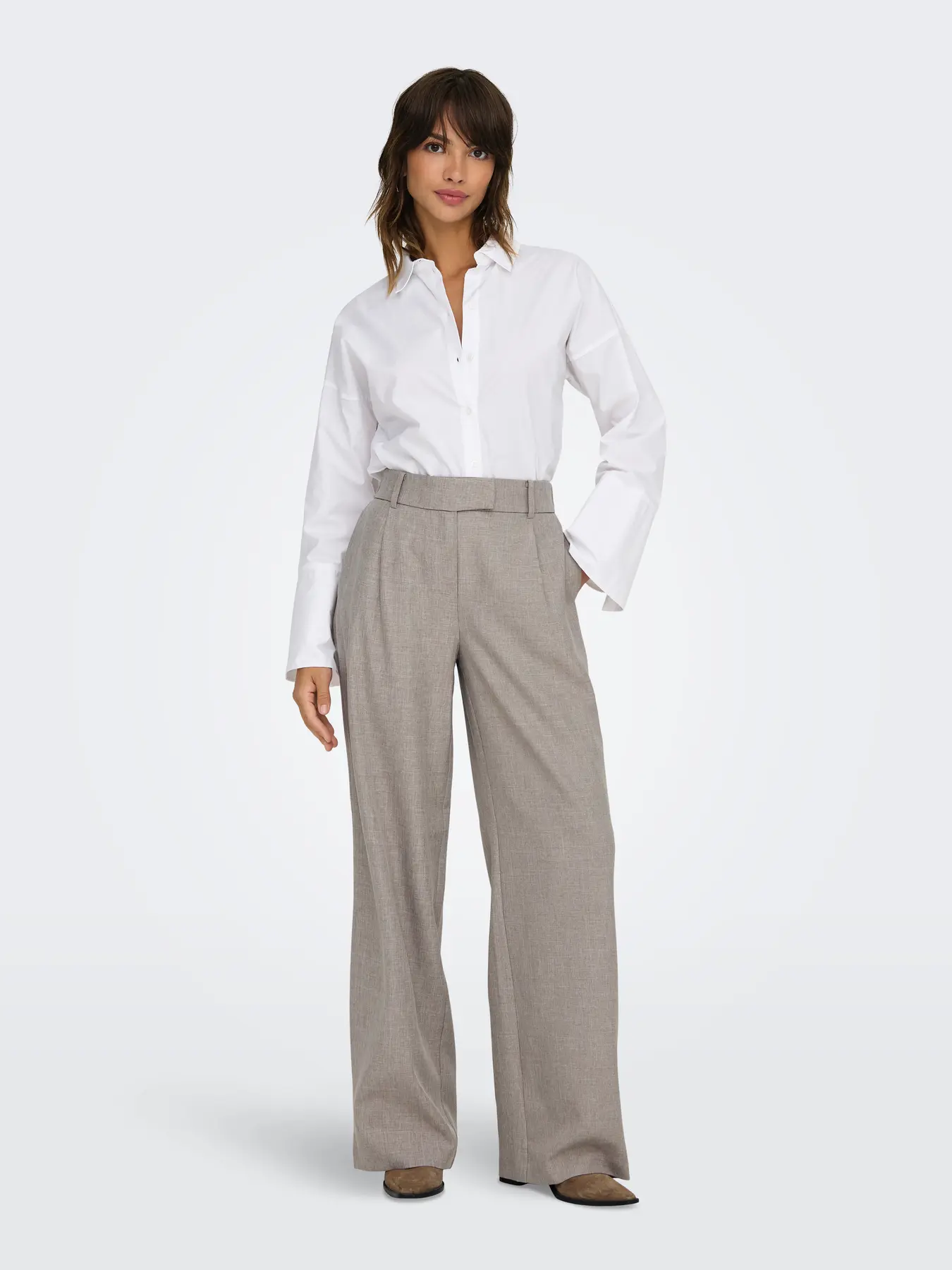 Pantaloni drepţi cu talie înaltă beige ONLY ON004