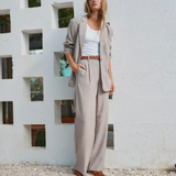 Pantaloni drepţi cu talie înaltă beige ONLY ON004