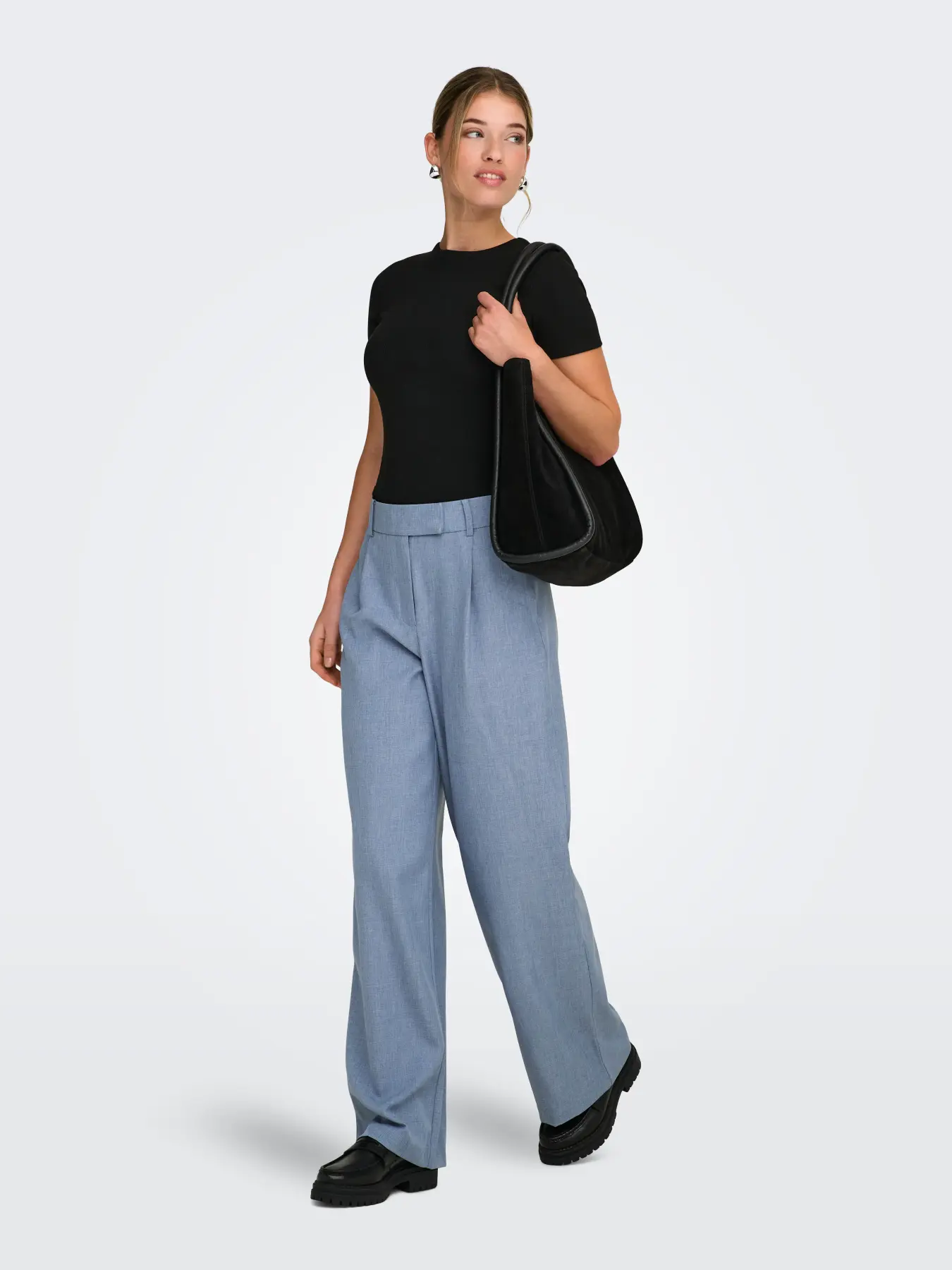 Pantaloni drepţi cu talie înaltă bleu ONLY ON004