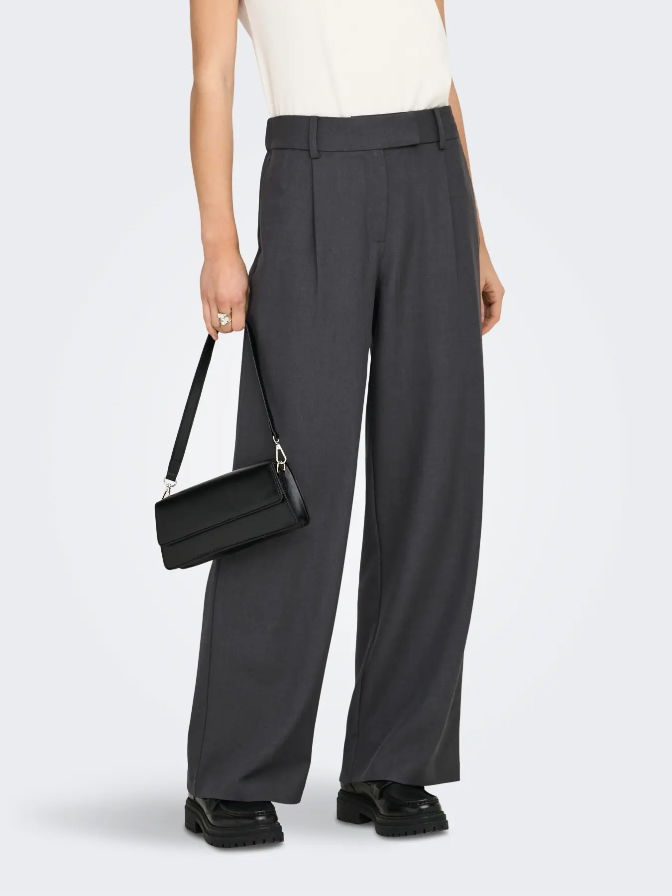 Pantaloni drepţi cu talie înaltă gri dark ONLY ON004