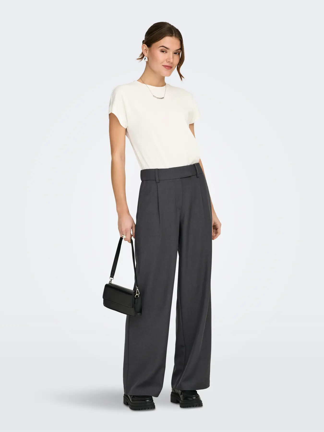 Pantaloni drepţi cu talie înaltă gri dark ONLY ON004