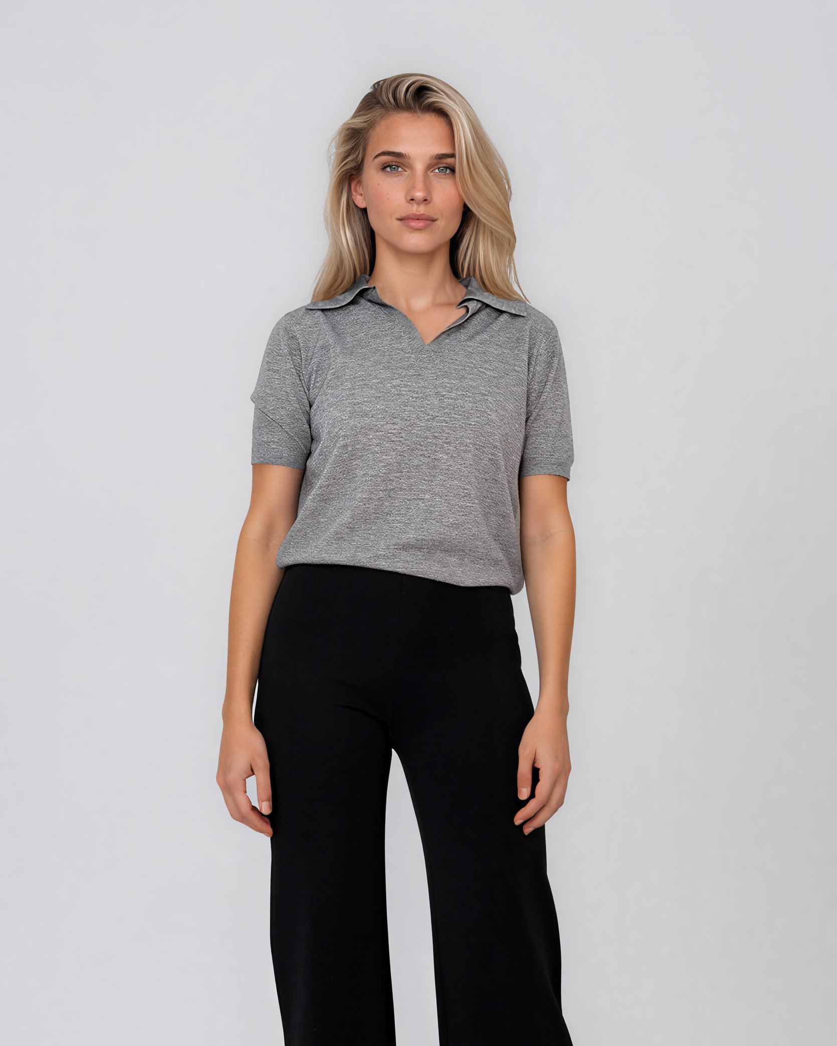 Pantaloni drepţi cu talie înaltă negru PN089