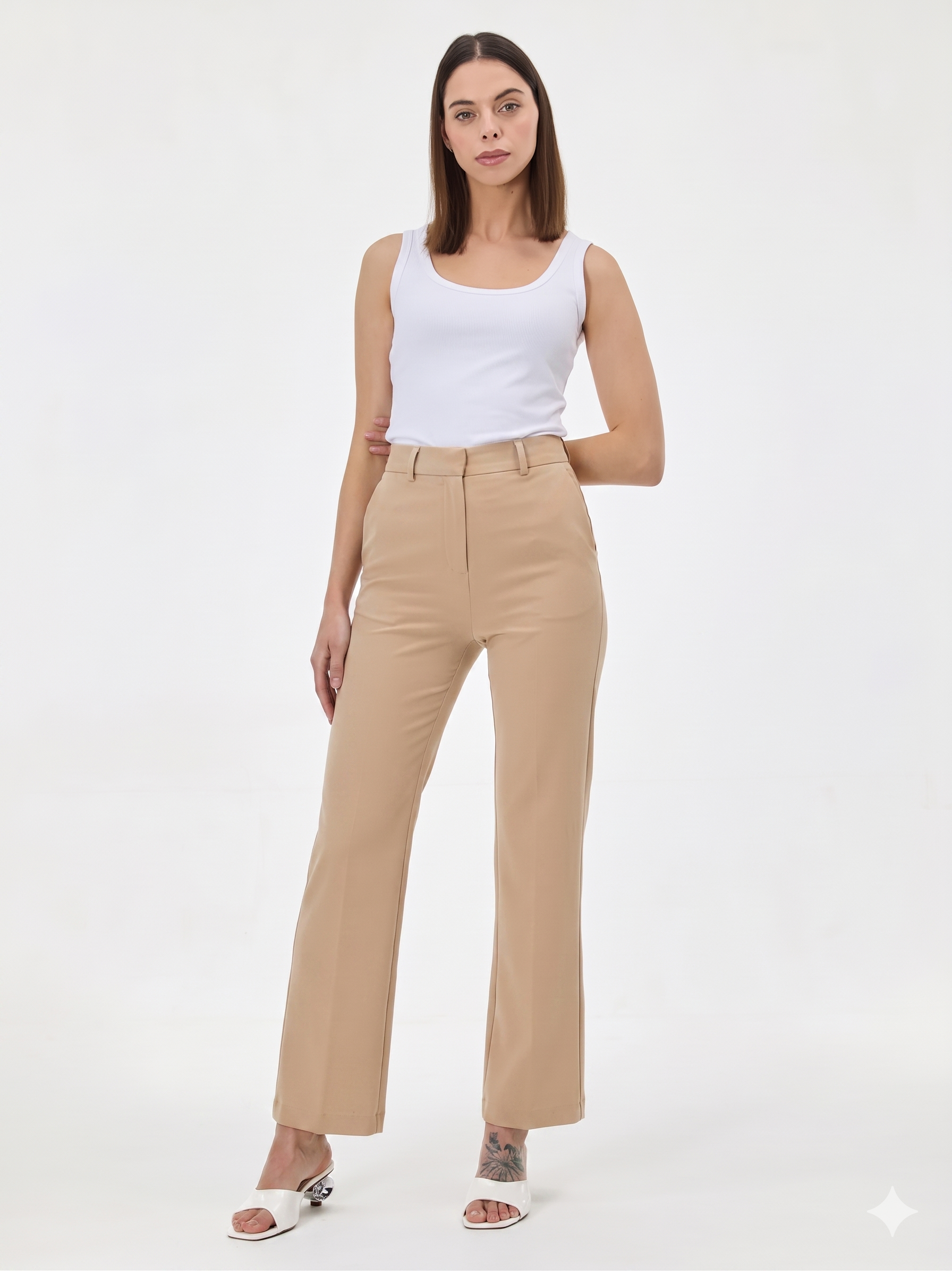 Pantaloni drepți din mix de vâscoză ORSAY beige ORS018