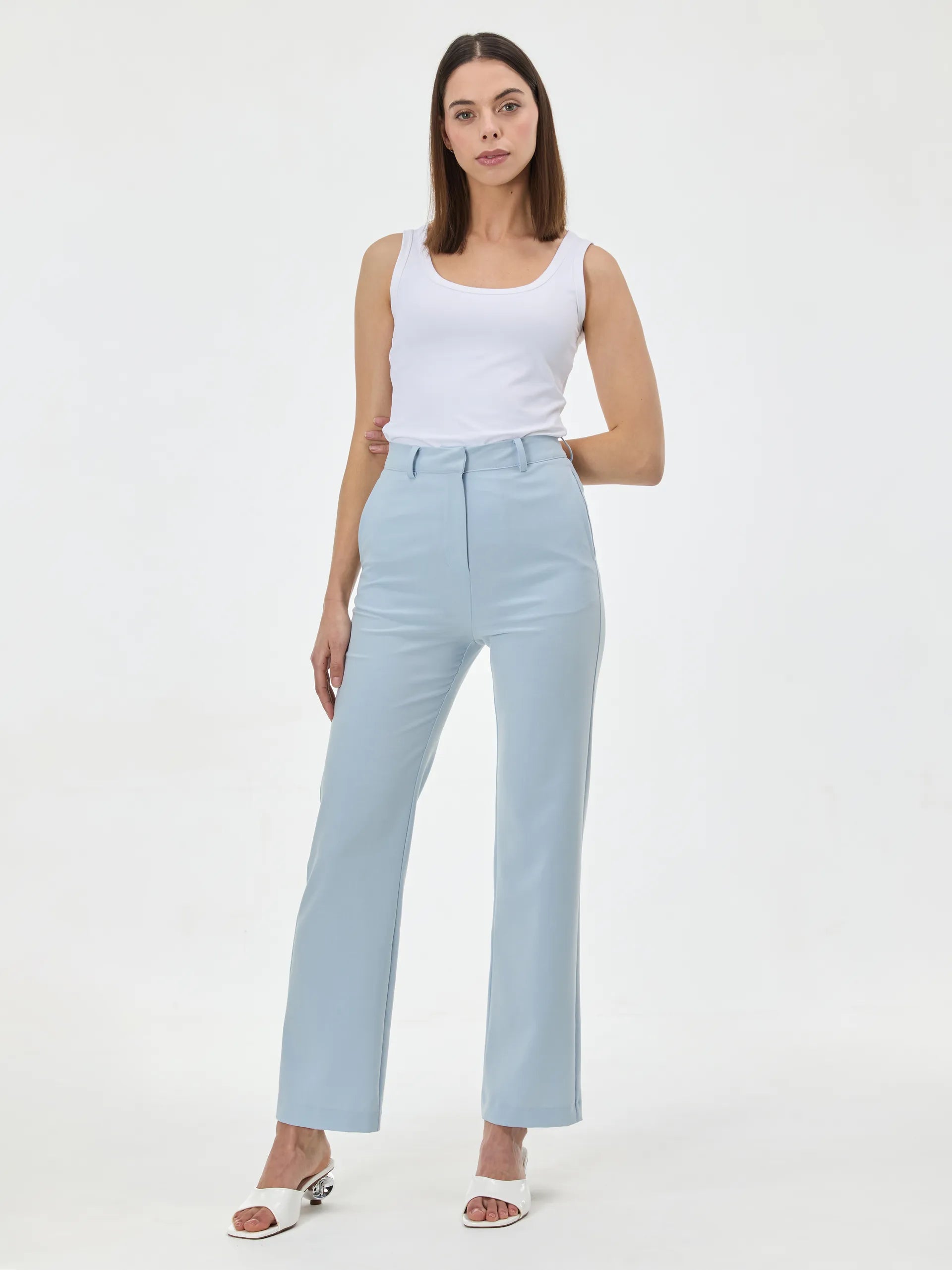 Pantaloni drepți din mix de vâscoză ORSAY bleu ORS018