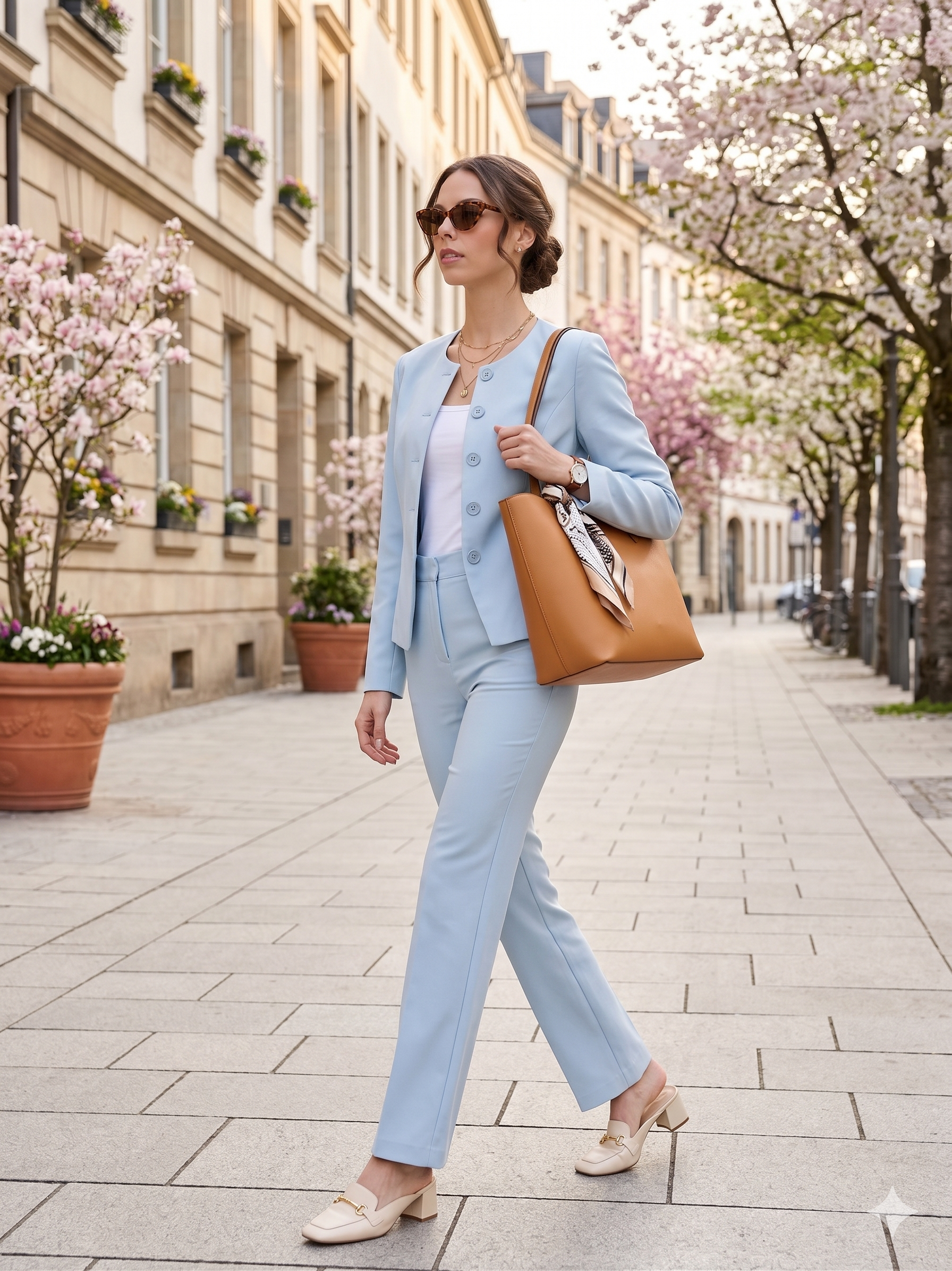 Pantaloni drepți din mix de vâscoză ORSAY bleu ORS018