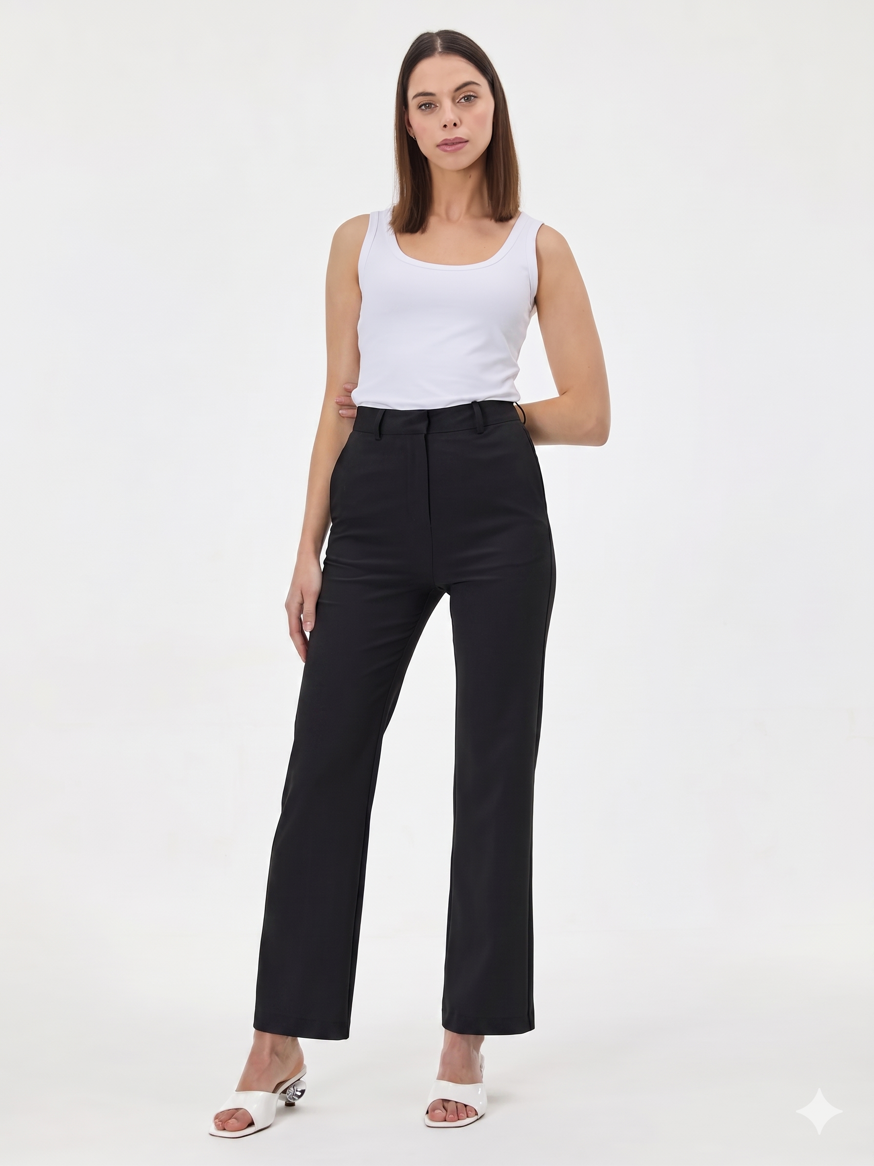 Pantaloni drepți din mix de vâscoză ORSAY negru ORS018