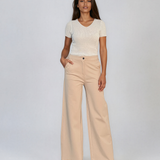 Pantaloni eleganți largi cu croială clasică crem HL226