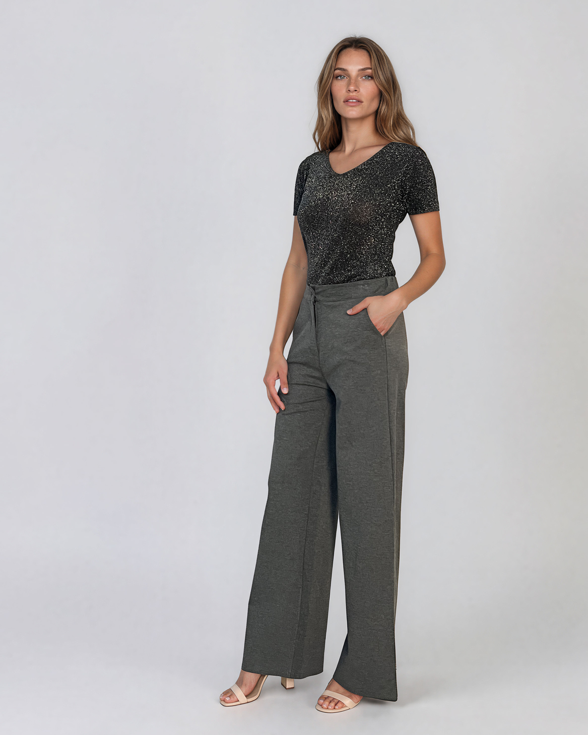 Pantaloni eleganți largi cu croială clasică gri HL226