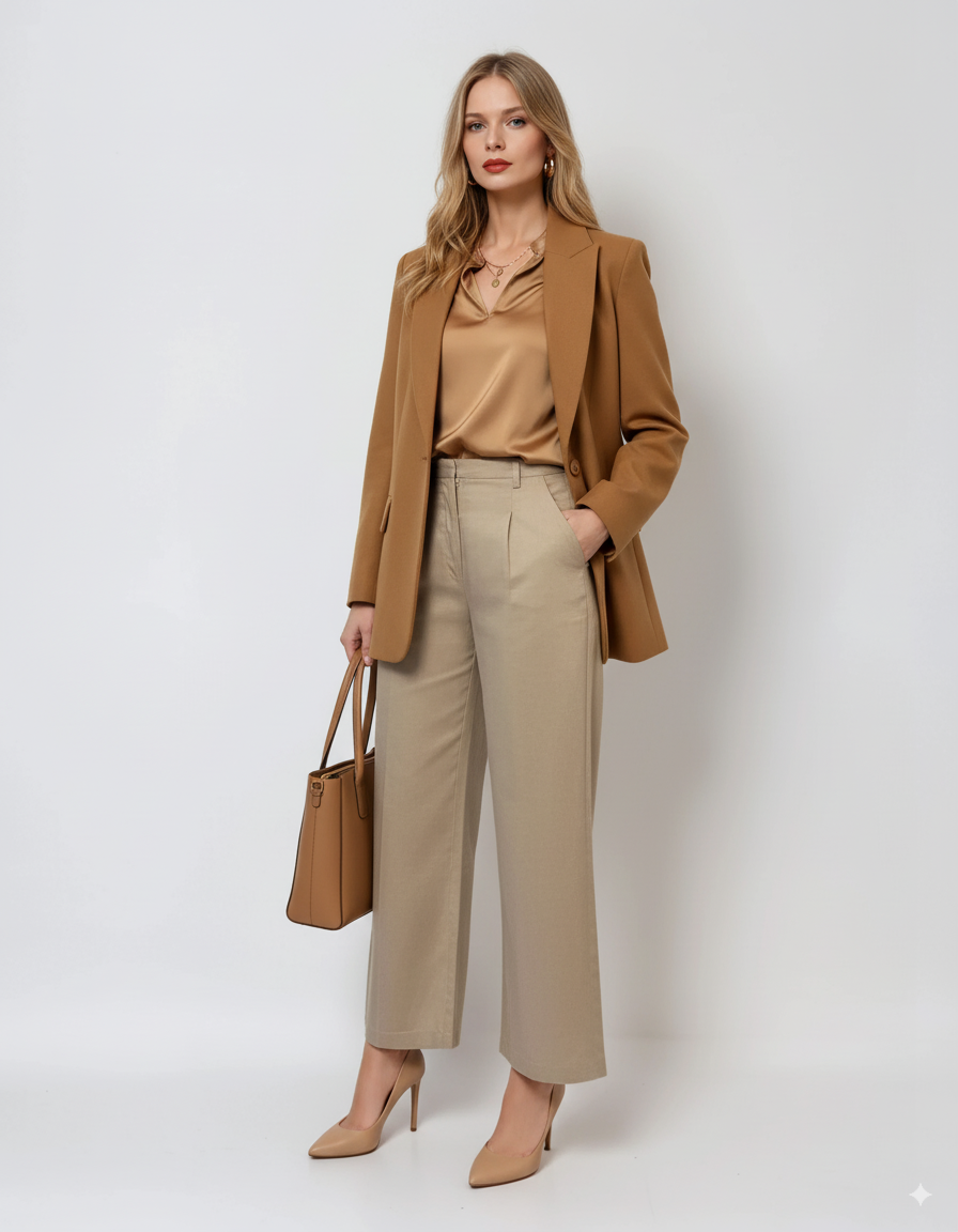 Pantaloni evazați cu fermoar și buzunare beige 