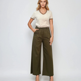 Pantaloni evazați cu fermoar și buzunare kaki 