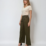 Pantaloni evazați cu fermoar și buzunare kaki 