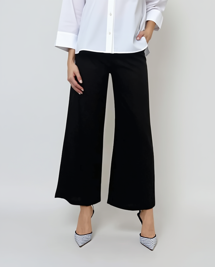 Pantaloni evazați cu fermoar și buzunare negru 