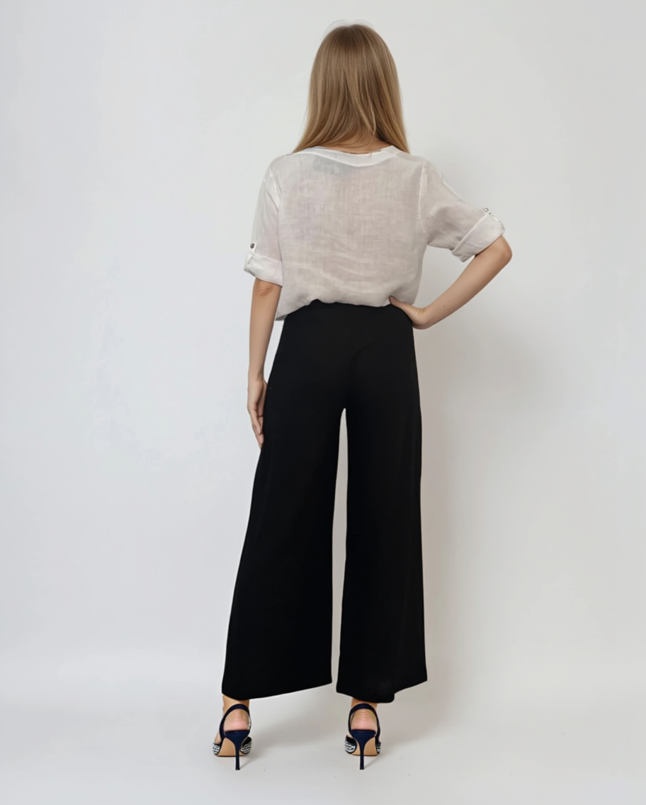 Pantaloni evazați cu fermoar și buzunare negru 