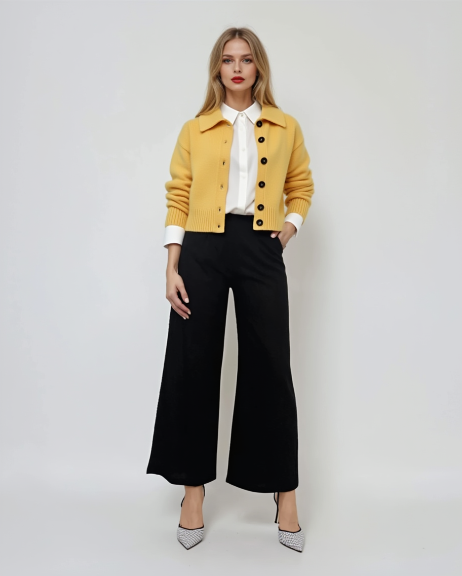 Pantaloni evazați cu fermoar și buzunare negru 