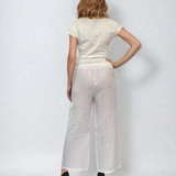 Pantaloni in cu legatura pe picior-Alb 