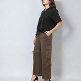 Pantaloni in cu legatura pe picior-Grej 