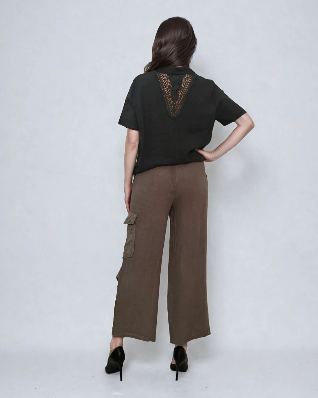 Pantaloni in cu legatura pe picior-Grej 