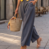 Pantaloni largi cu dungi și pense albastru HL082