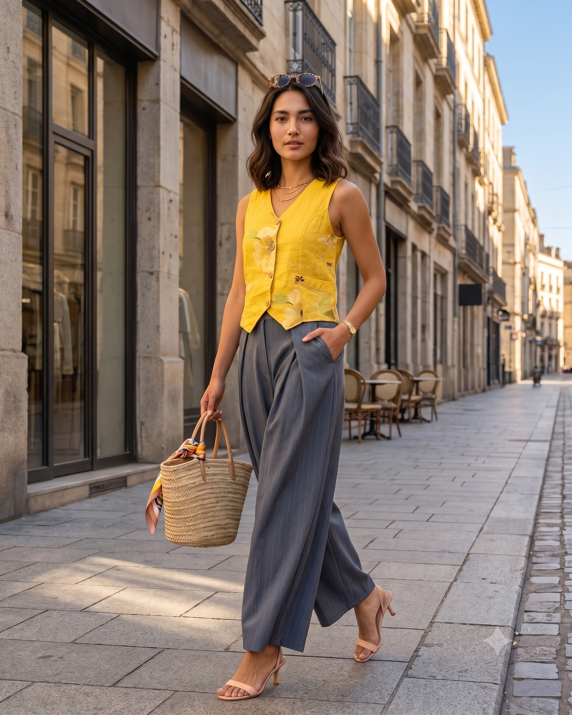 Pantaloni largi cu dungi și pense albastru HL082