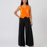 Pantaloni largi cu dungi și pense negru HL082