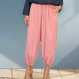 Pantaloni largi cu elastic jos roz 